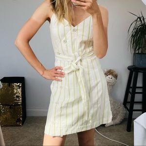Banana Republic white dress with starps, green stripes, button down,linen cotton